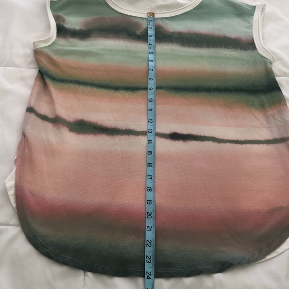 Anthropologie sleeveless top oversized with tie dye colors of green & soft pink - Picture 3 of 8